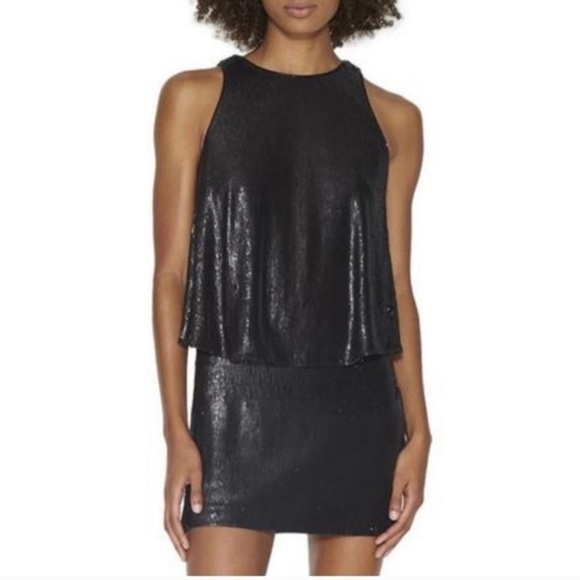 NWT Halston Heritage Black Sequin Party Mini Dress Mesh Back LBD Sparkle Sz 4 - Picture 4 of 14